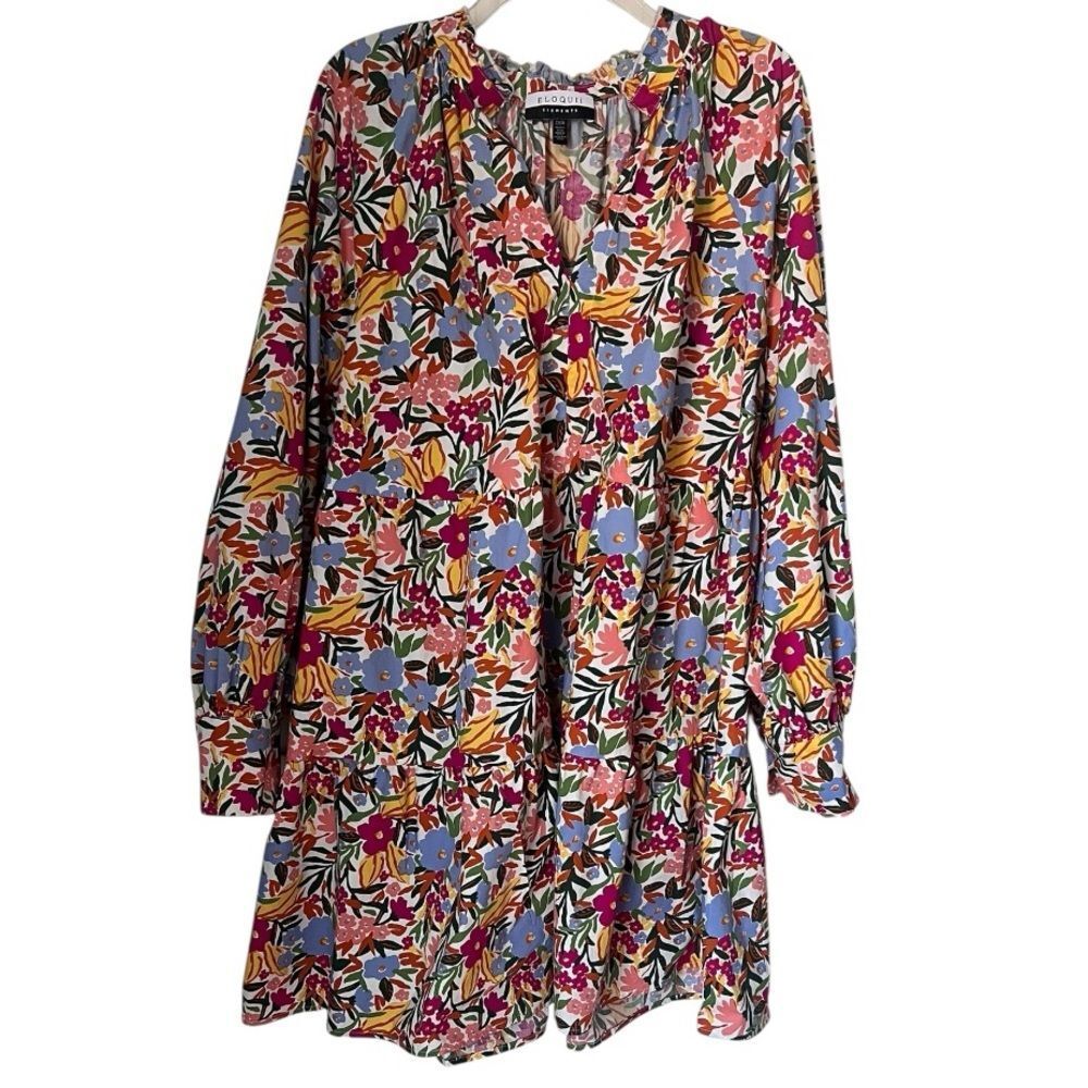 ELOQUII Elements Multicolor Tiered Floral  Summer Vacation Easy Dress Sz 22 - Picture 2 of 13